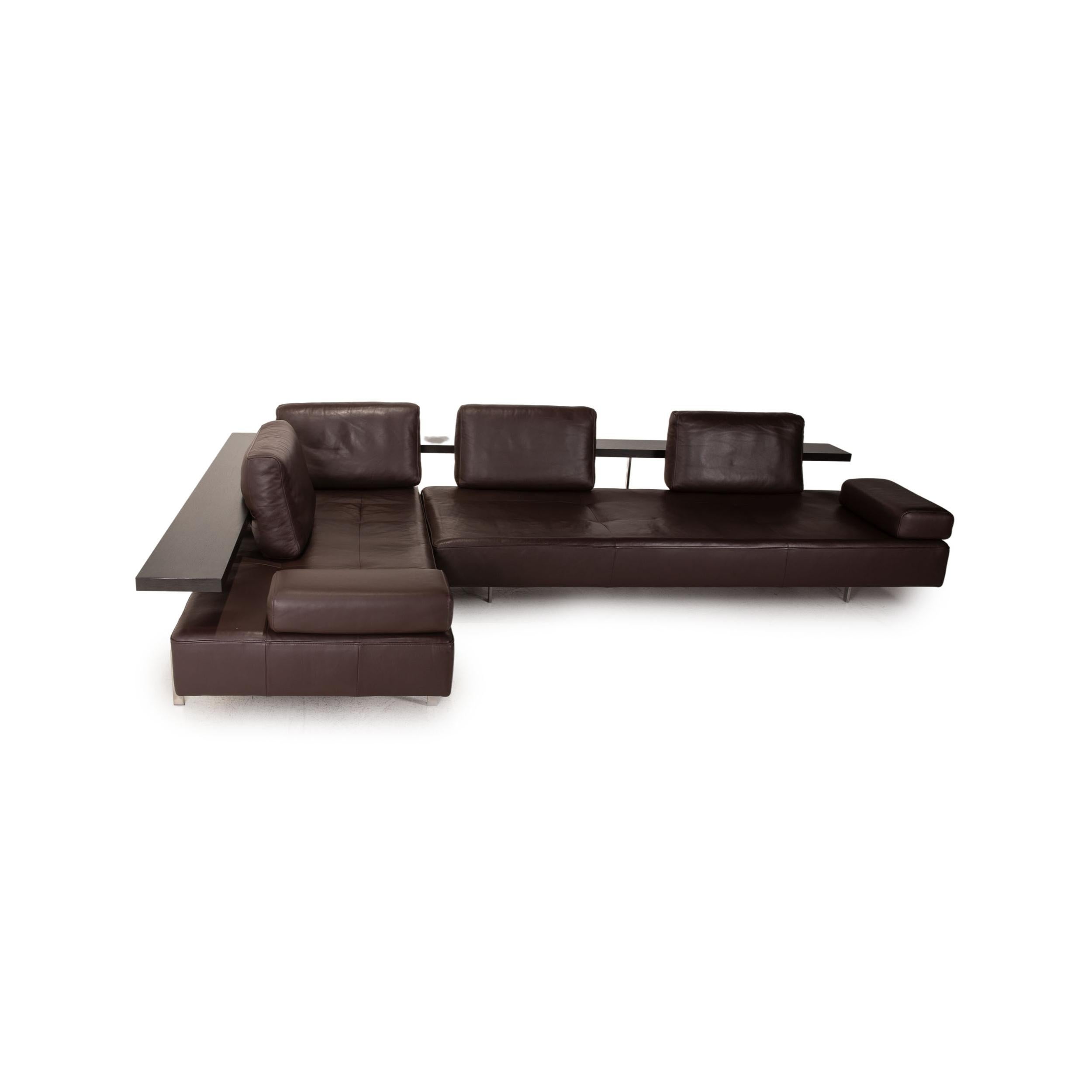 Contemporary Rolf Benz Dono Leather Sofa Brown Corner Sofa Couch For Sale