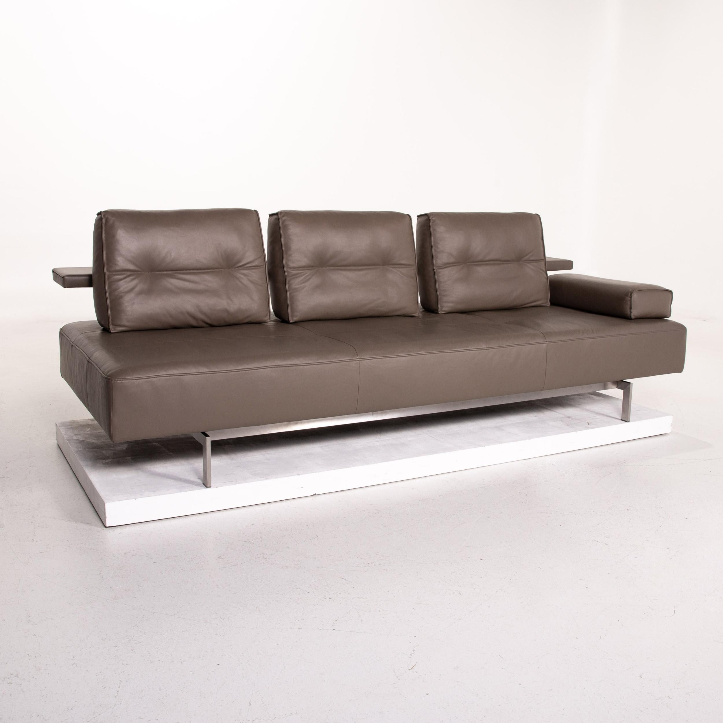 Contemporary Rolf Benz Dono Leather Sofa Brown Three-Seat Couch For Sale