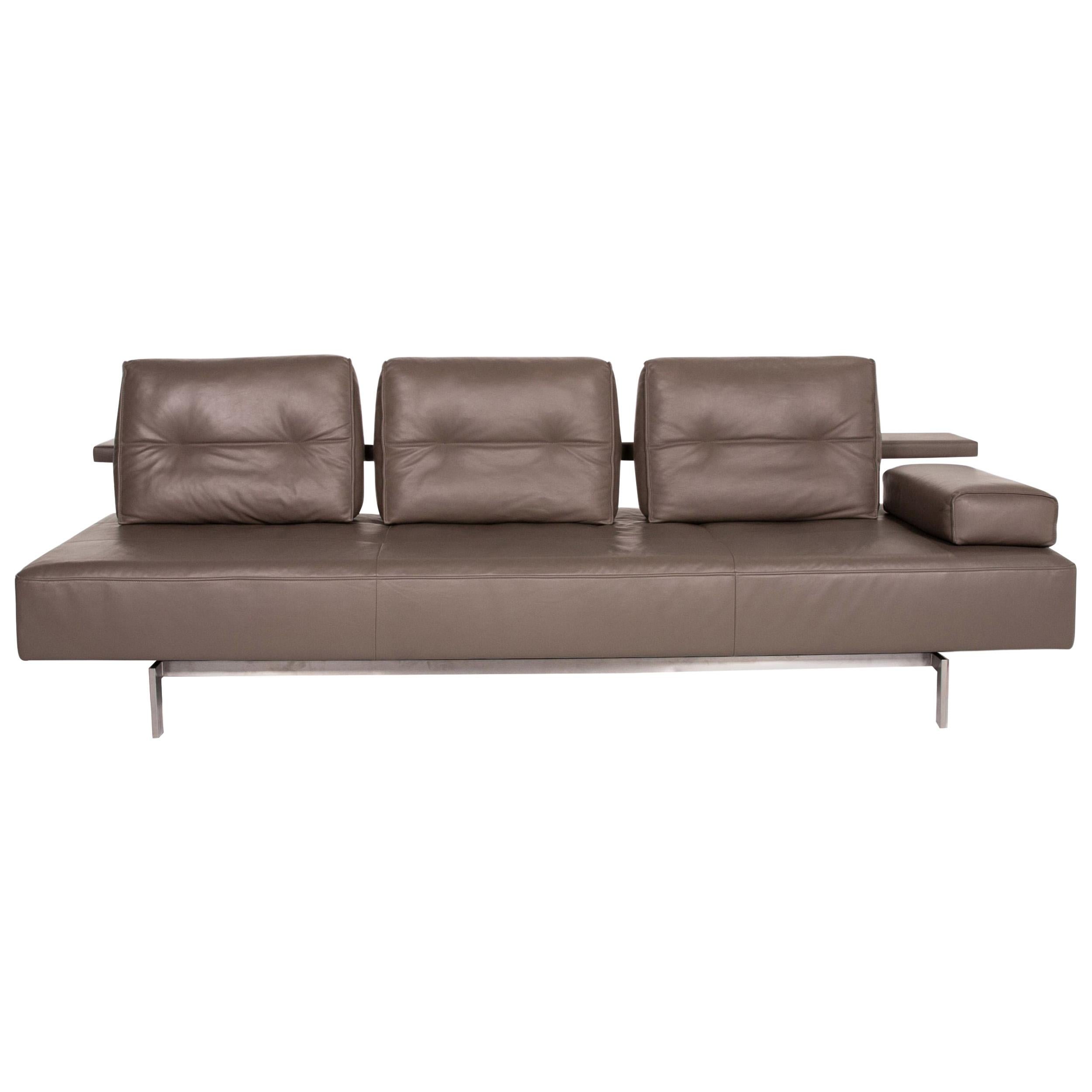 Rolf Benz Dono Leather Sofa Brown Three-Seat Couch For Sale