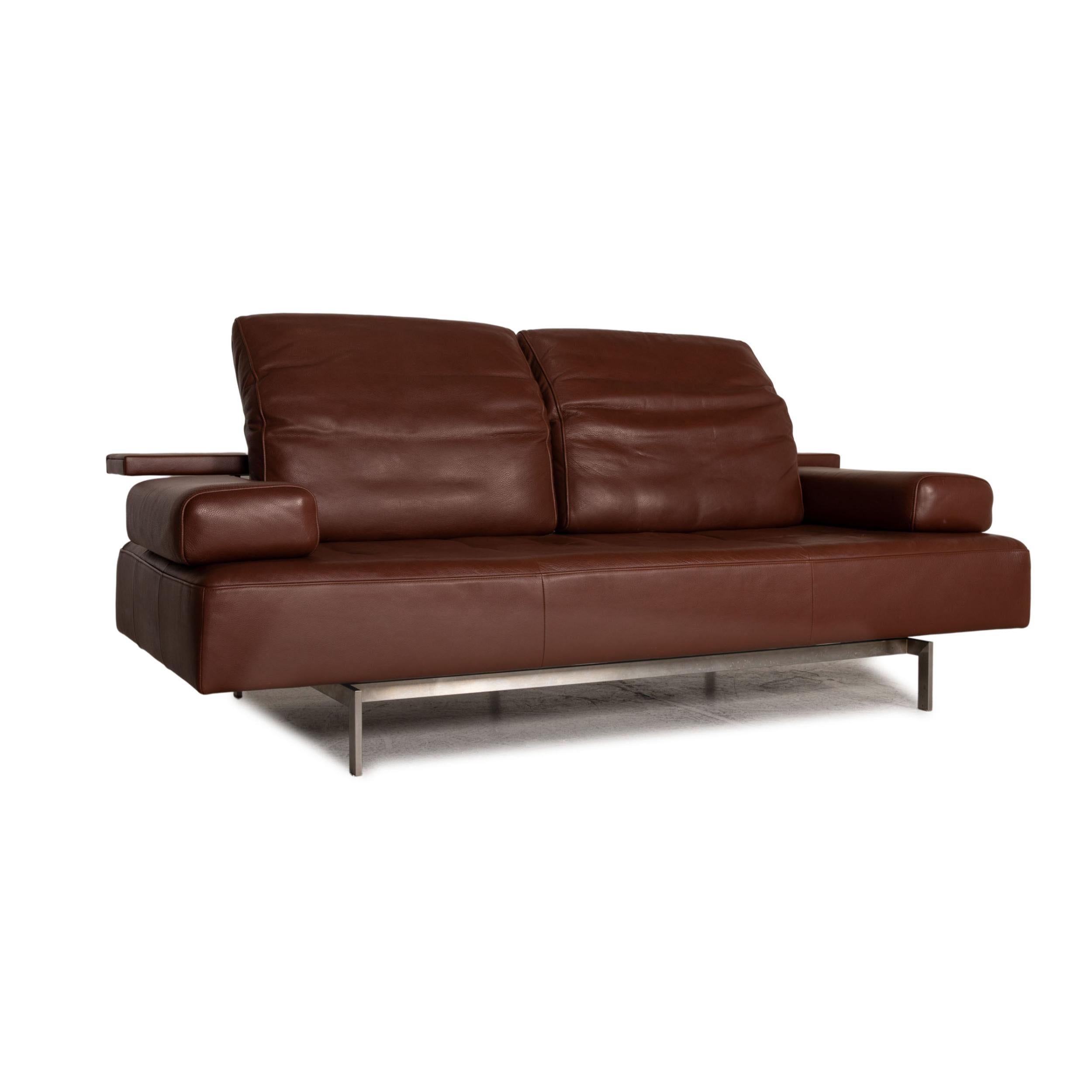 Rolf Benz Dono Leather Sofa Brown Three-Seater Couch Function For Sale 4
