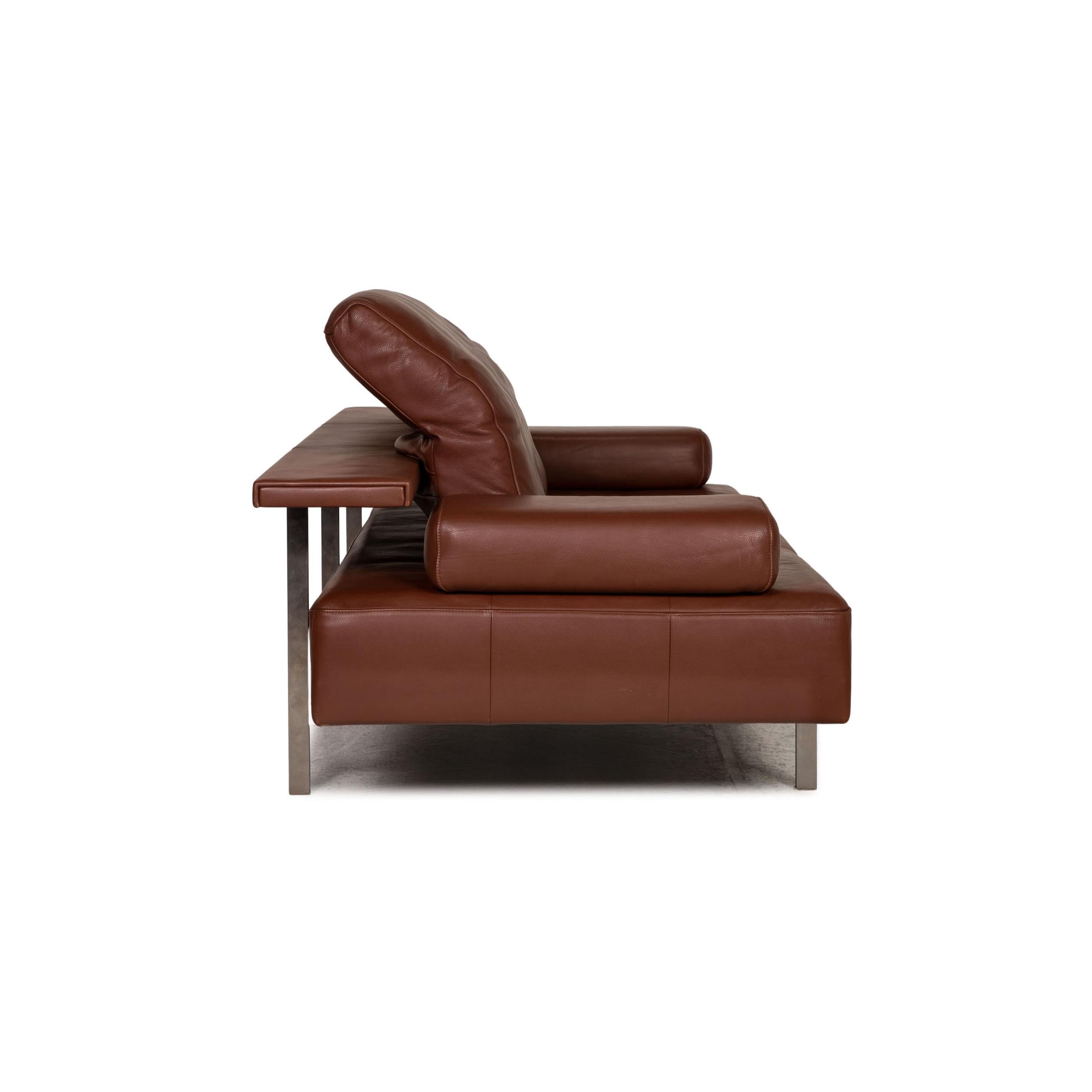 Rolf Benz Dono Leather Sofa Brown Three-Seater Couch Function For Sale 5