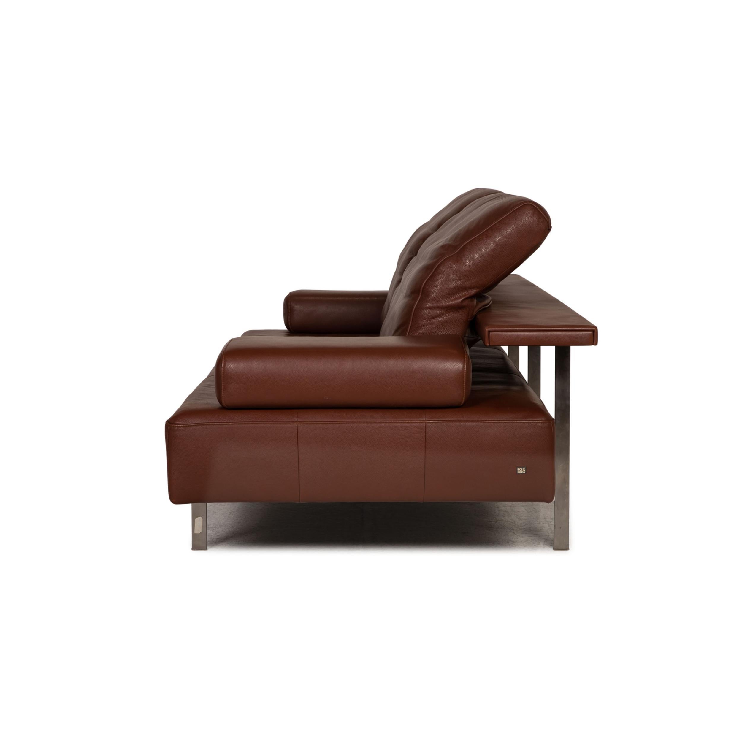 Rolf Benz Dono Leather Sofa Brown Three-Seater Couch Function For Sale 7