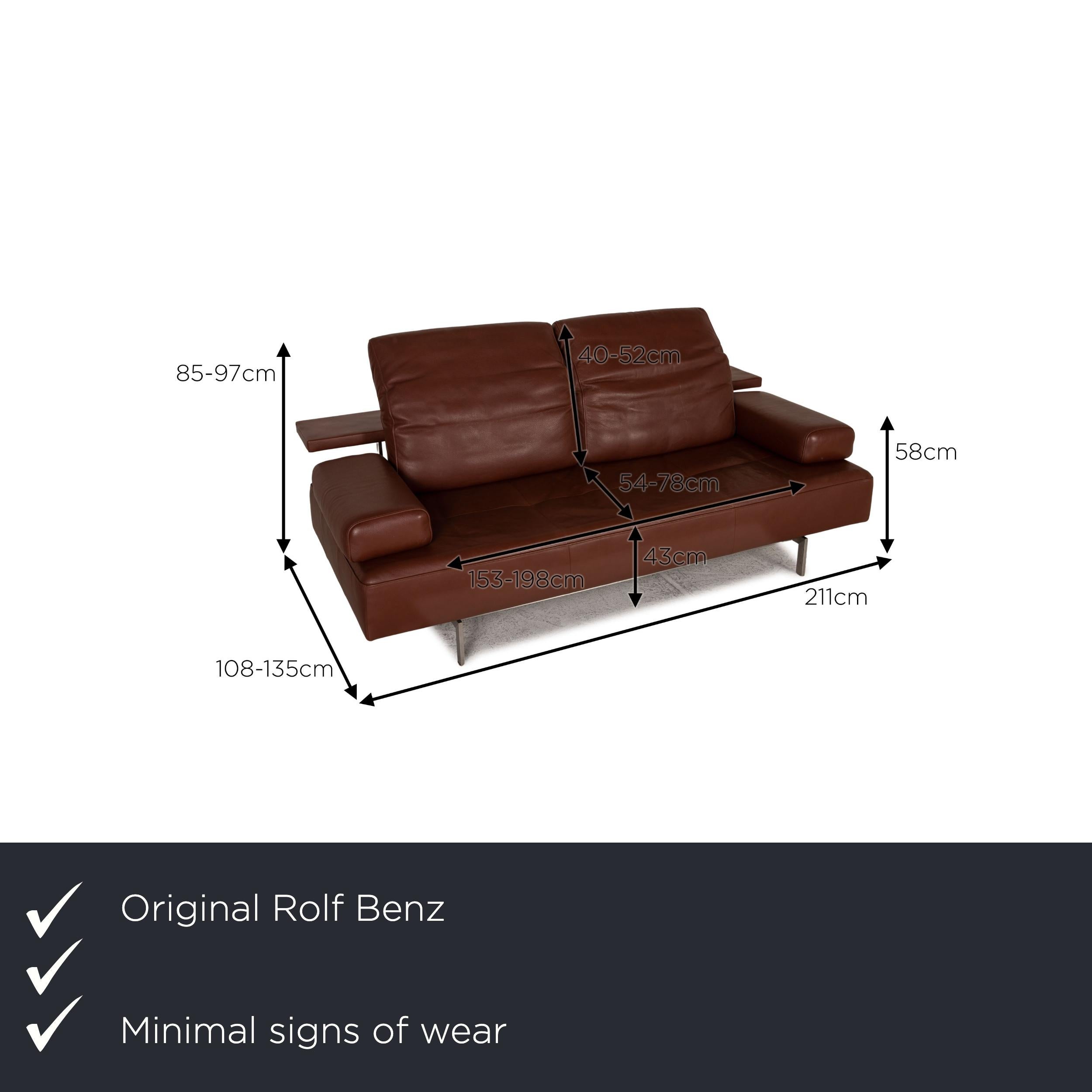 We present to you a Rolf Benz Dono leather sofa brown three-seater couch function.

Product measurements in centimeters:

Measure: depth: 108
width: 211
height: 85
seat height: 43
rest height: 58
seat depth: 54
seat width: 153
back