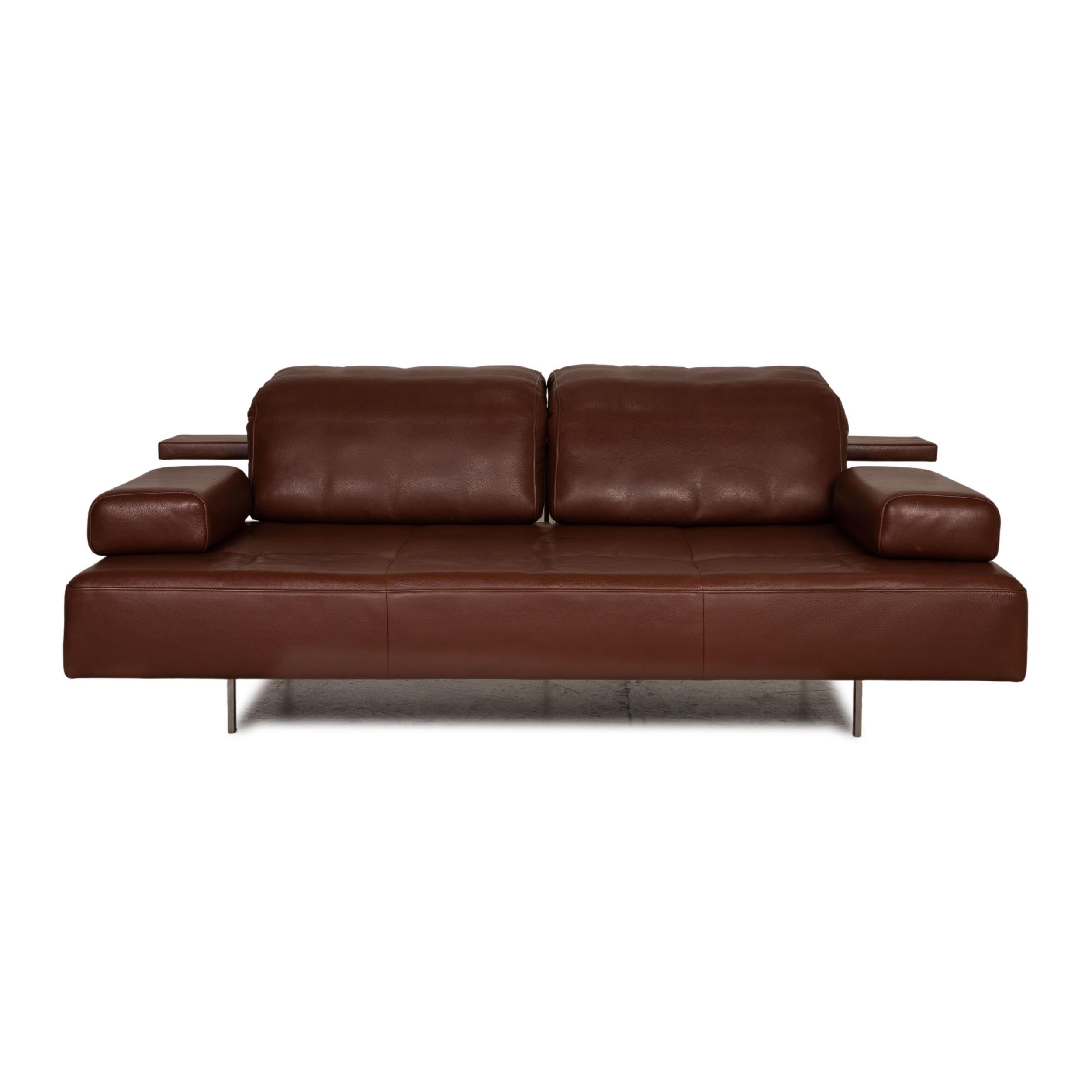 Modern Rolf Benz Dono Leather Sofa Brown Three-Seater Couch Function For Sale