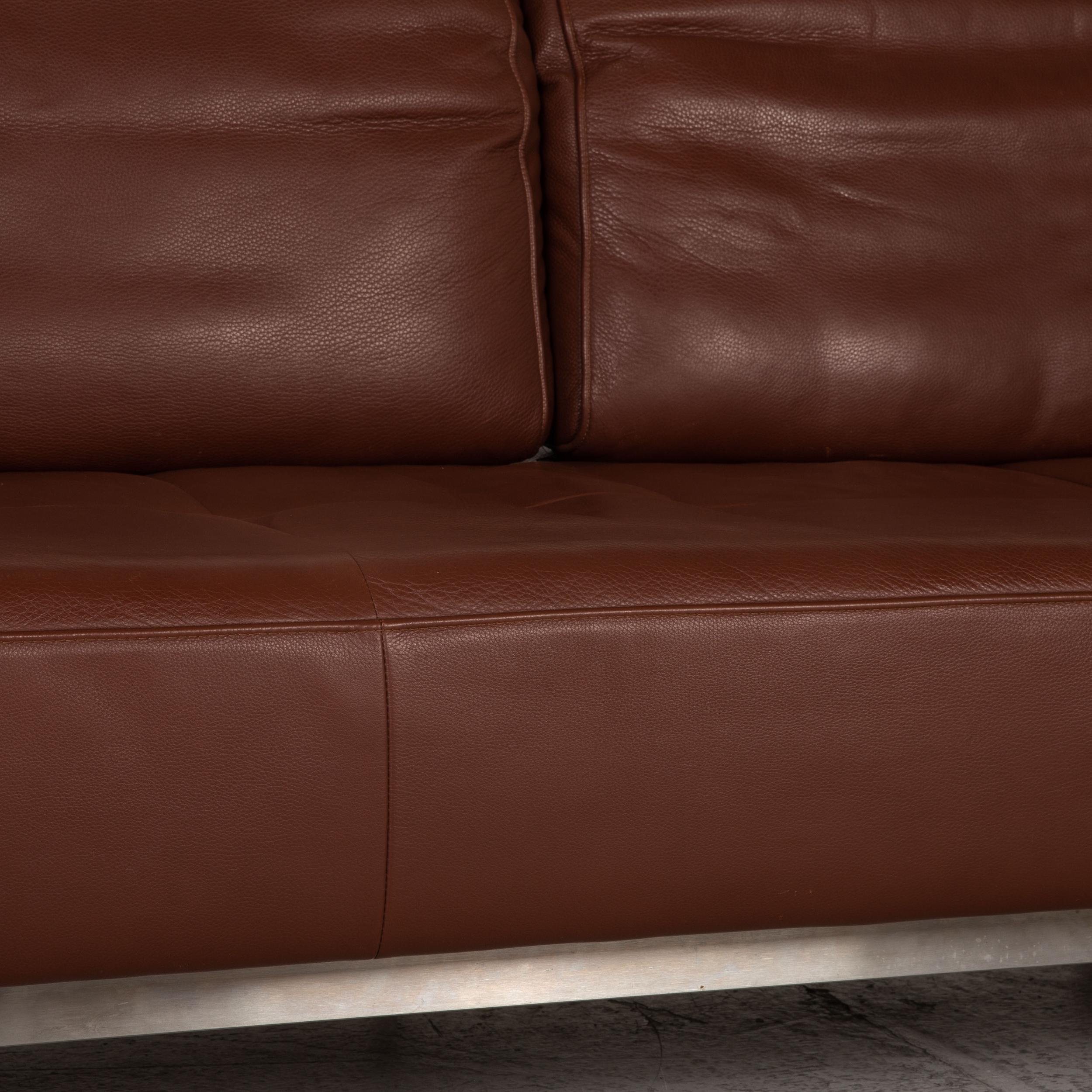 German Rolf Benz Dono Leather Sofa Brown Three-Seater Couch Function For Sale