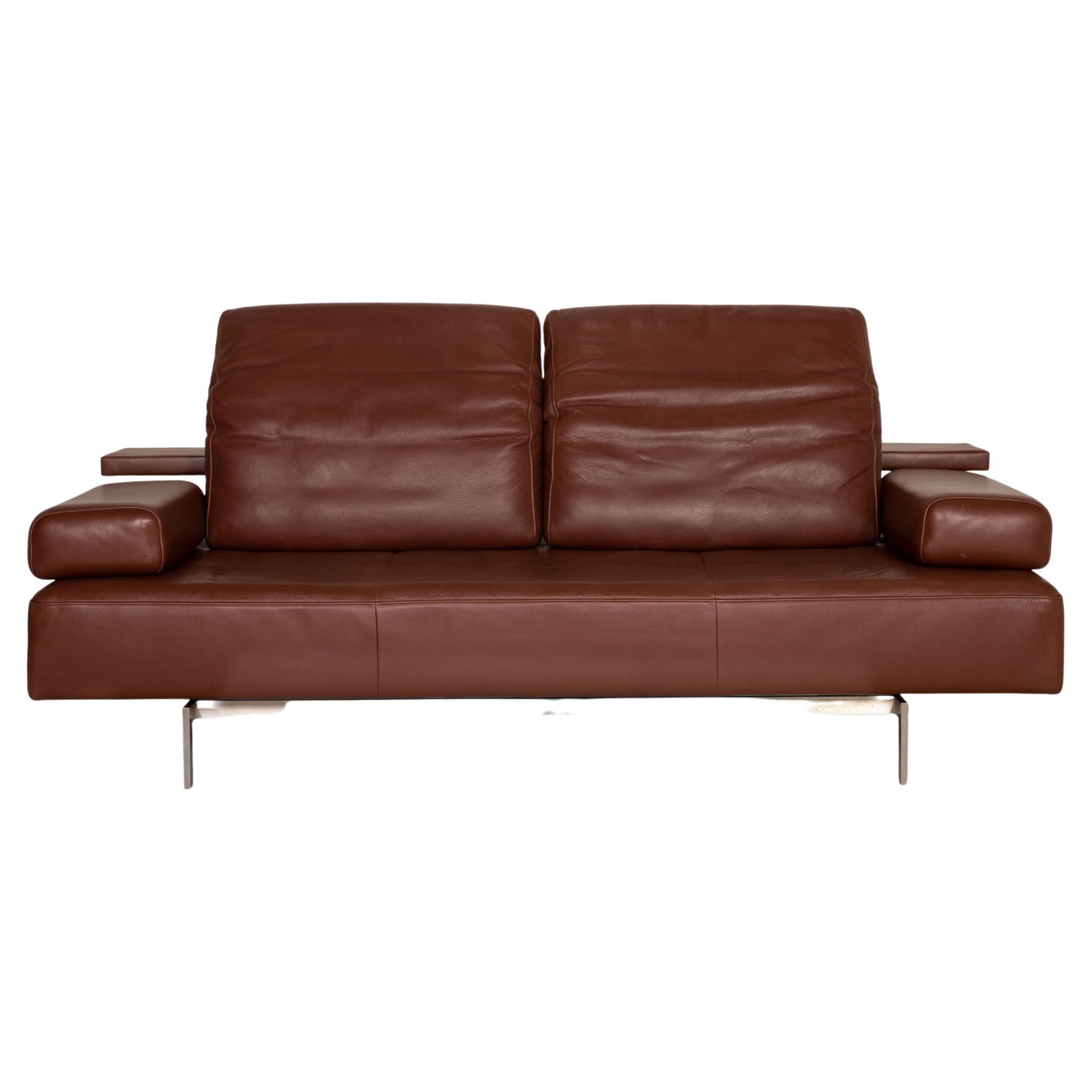 Rolf Benz Dono Leather Sofa Brown Three-Seater Couch Function For Sale