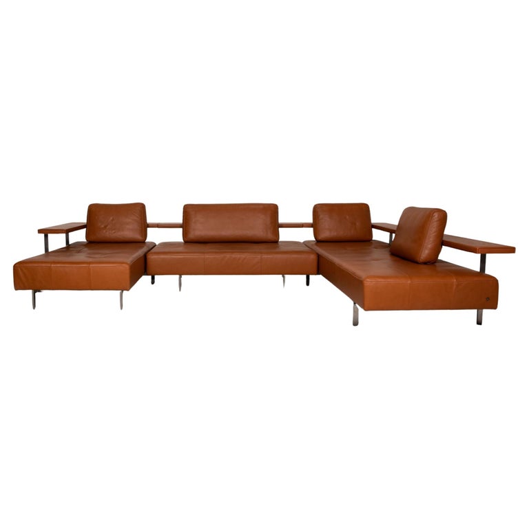 Rolf Benz Dono Leather Sofa Brown UShaped Corner Sofa For Sale at