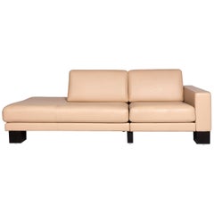 Rolf Benz Ego Designer Leather Sofa Beige Three-Seat Couch