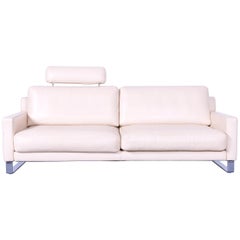 Rolf Benz Ego Designer Leather Sofa Off-White Three-Seat