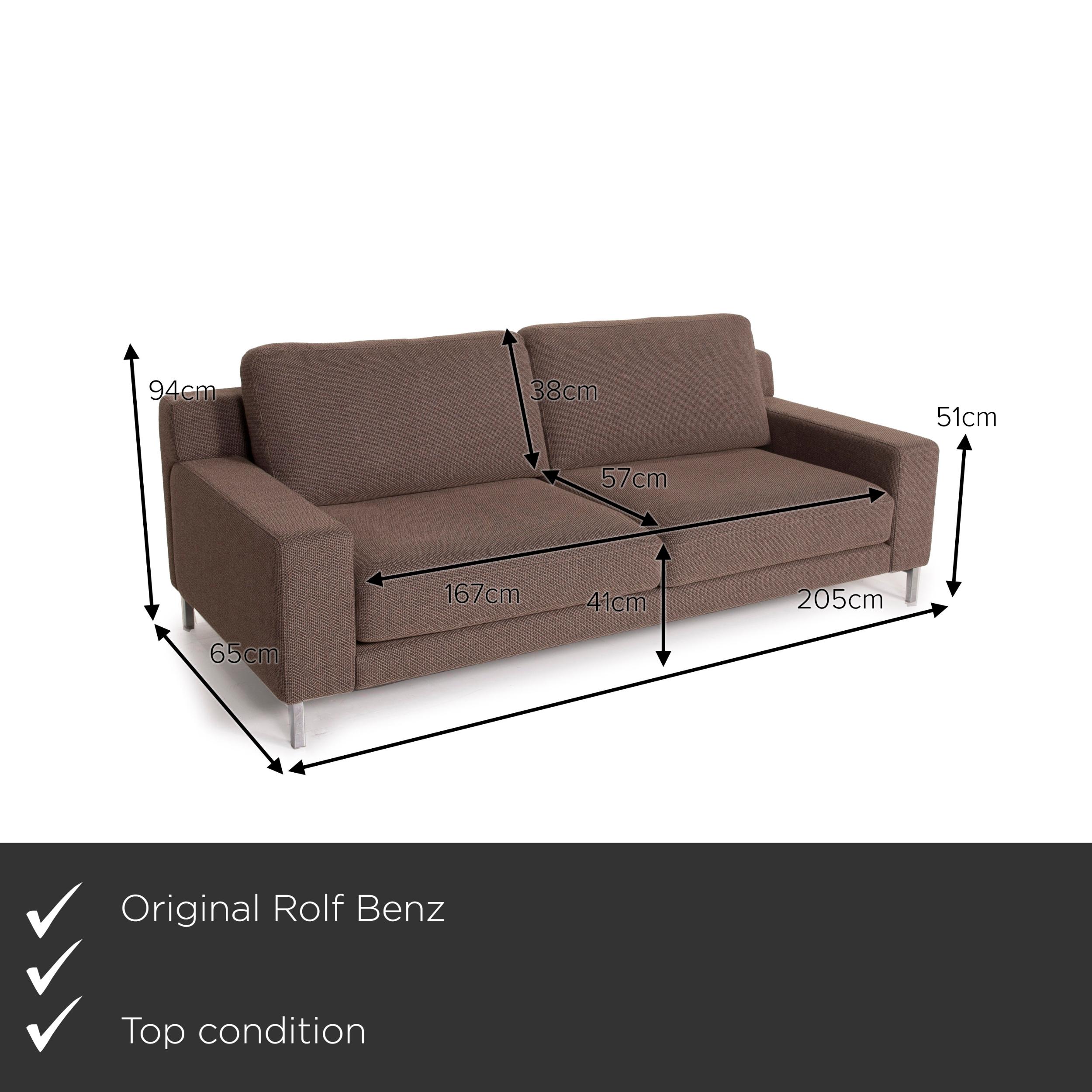 We present to you a Rolf Benz Ego fabric sofa brown two-seater.
 

 Product measurements in centimeters:
 

Depth: 94
Width: 205
Height: 65
Seat height: 41
Rest height: 51
Seat depth: 57
Seat width: 167
Back height: 38.
 