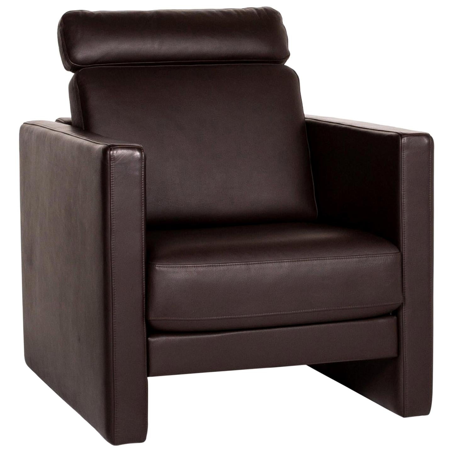 Rolf Benz Ego Leather Armchair Dark Brown Brown For Sale