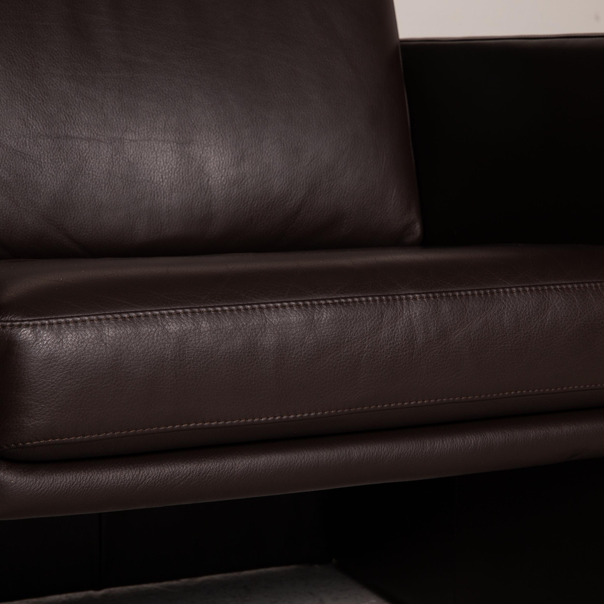 Modern Rolf Benz Ego Leather Armchair Set Dark Brown 2x Armchairs For Sale