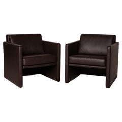 Rolf Benz Ego Leather Armchair Set Dark Brown 2x Armchairs