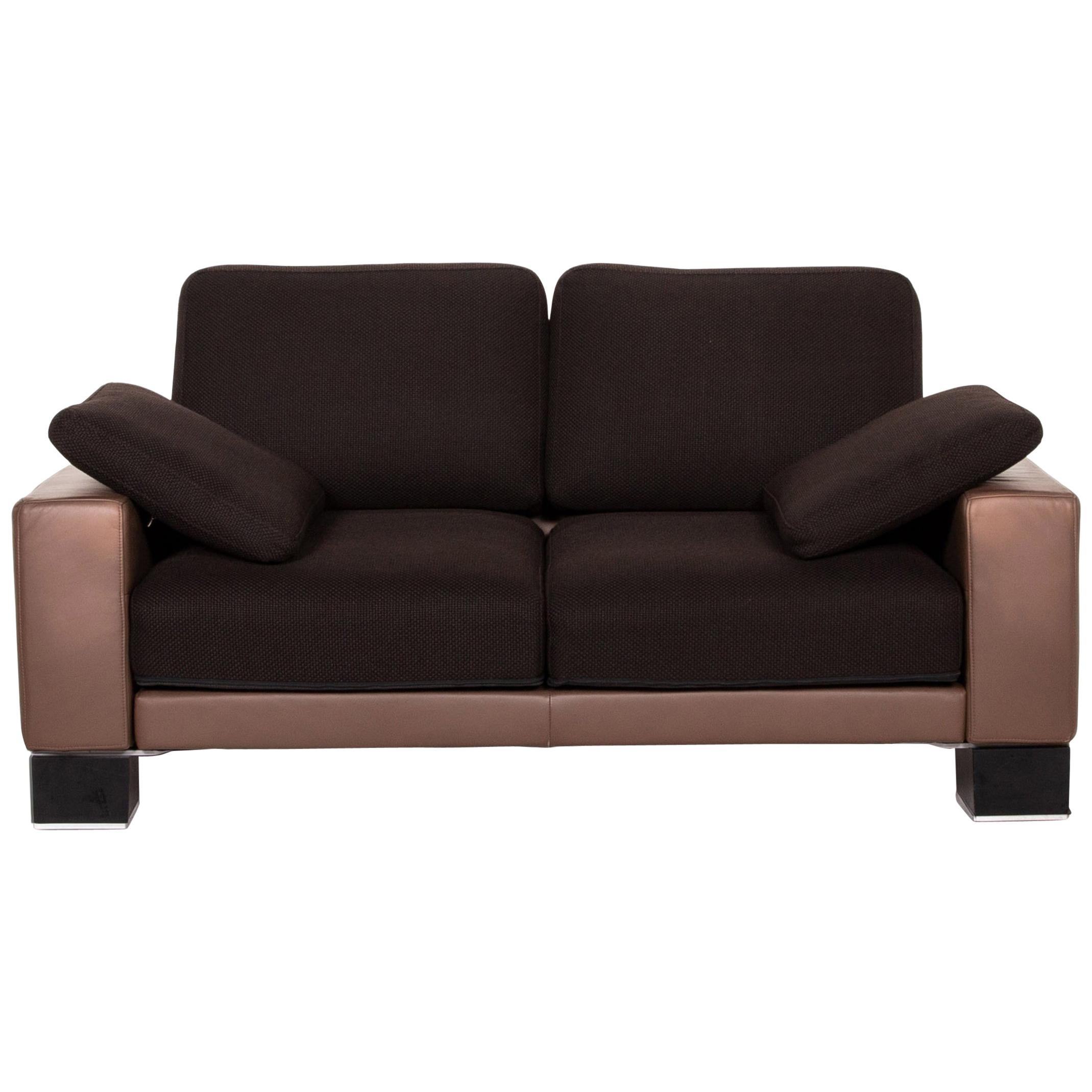 Rolf Benz Ego Leather Fabric Sofa Brown Dark Brown Two-Seat Function Couch