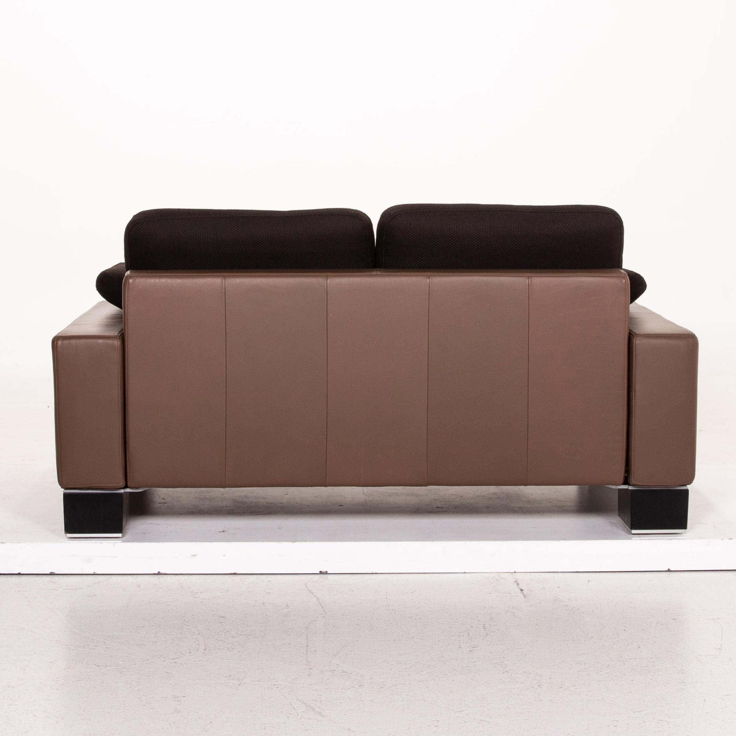 Rolf Benz Ego Leather Fabric Sofa Brown Dark Brown Two-Seat Function Couch 4