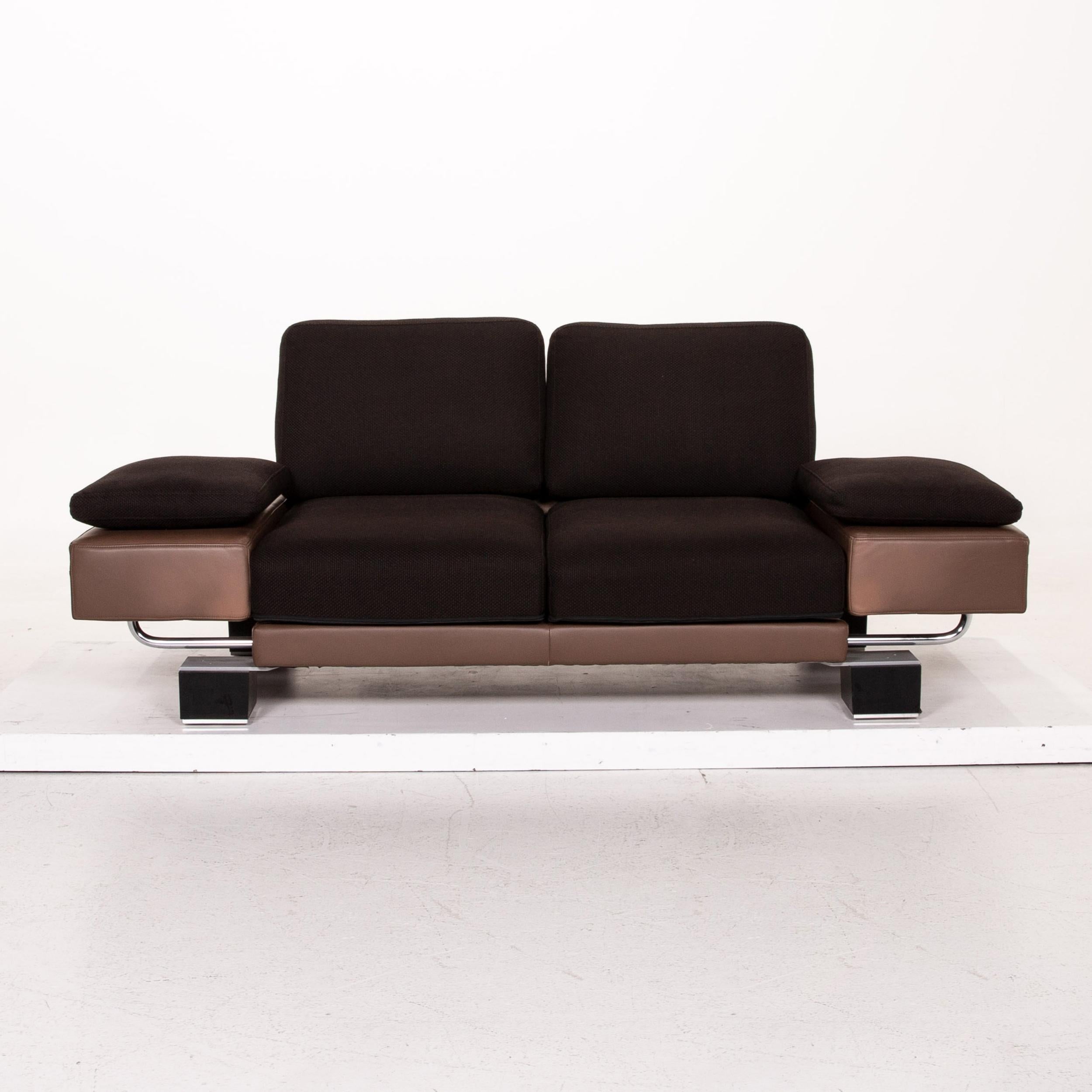 Modern Rolf Benz Ego Leather Fabric Sofa Brown Dark Brown Two-Seat Function Couch