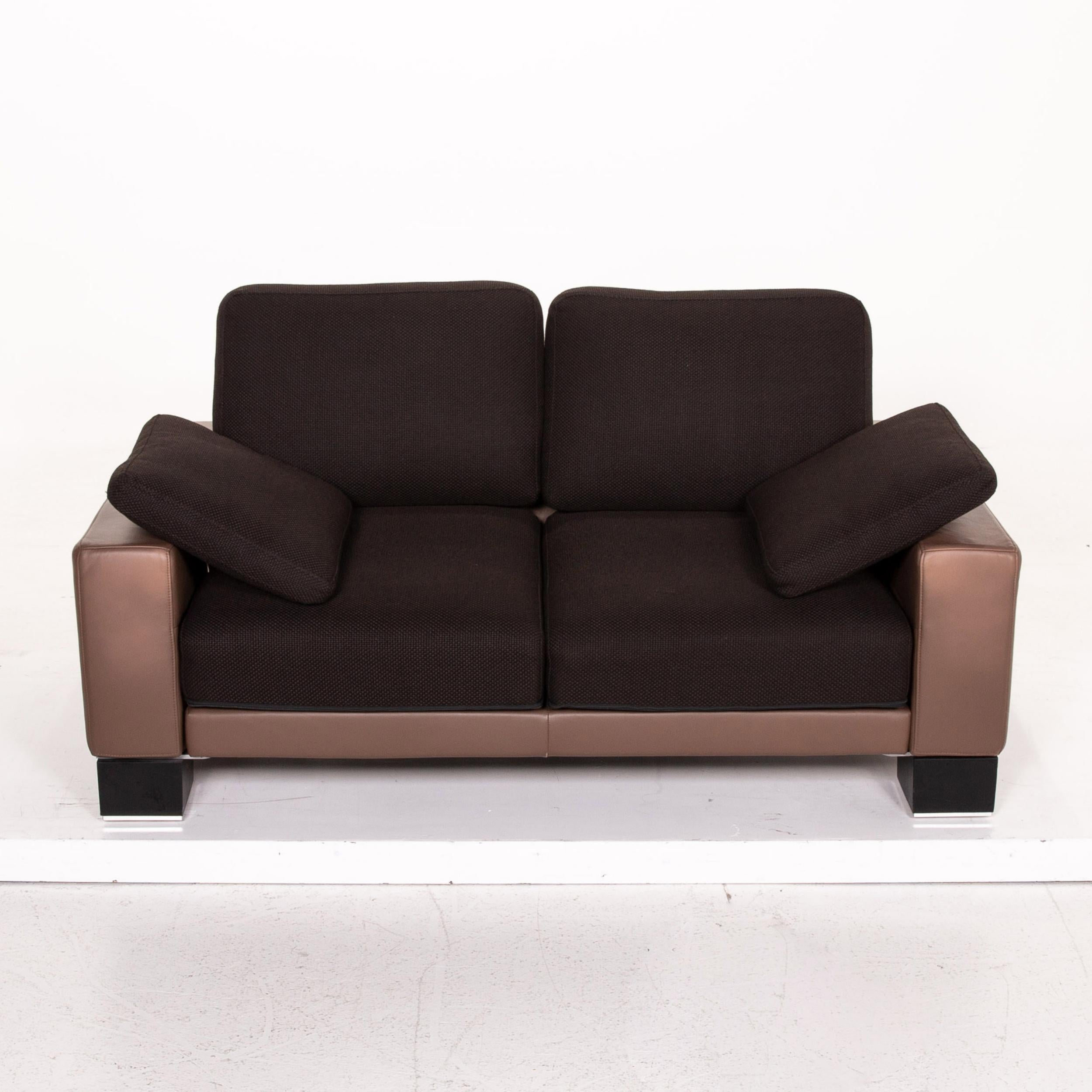 Rolf Benz Ego Leather Fabric Sofa Brown Dark Brown Two-Seat Function Couch 2