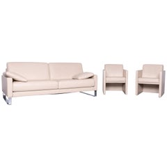 Rolf Benz Ego Leather Sofa Beige Three-Seat Couch