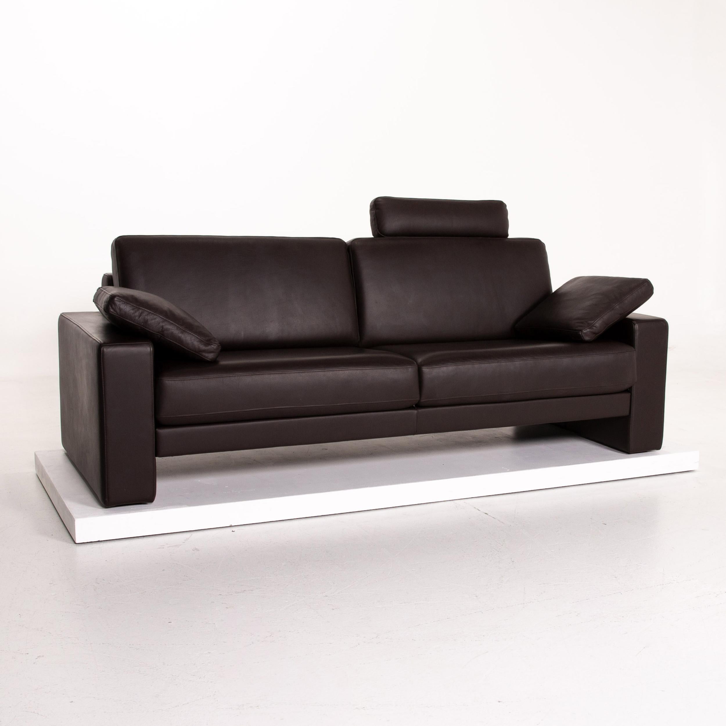 German Rolf Benz Ego Leather Sofa Dark Brown Three-Seat Couch For Sale