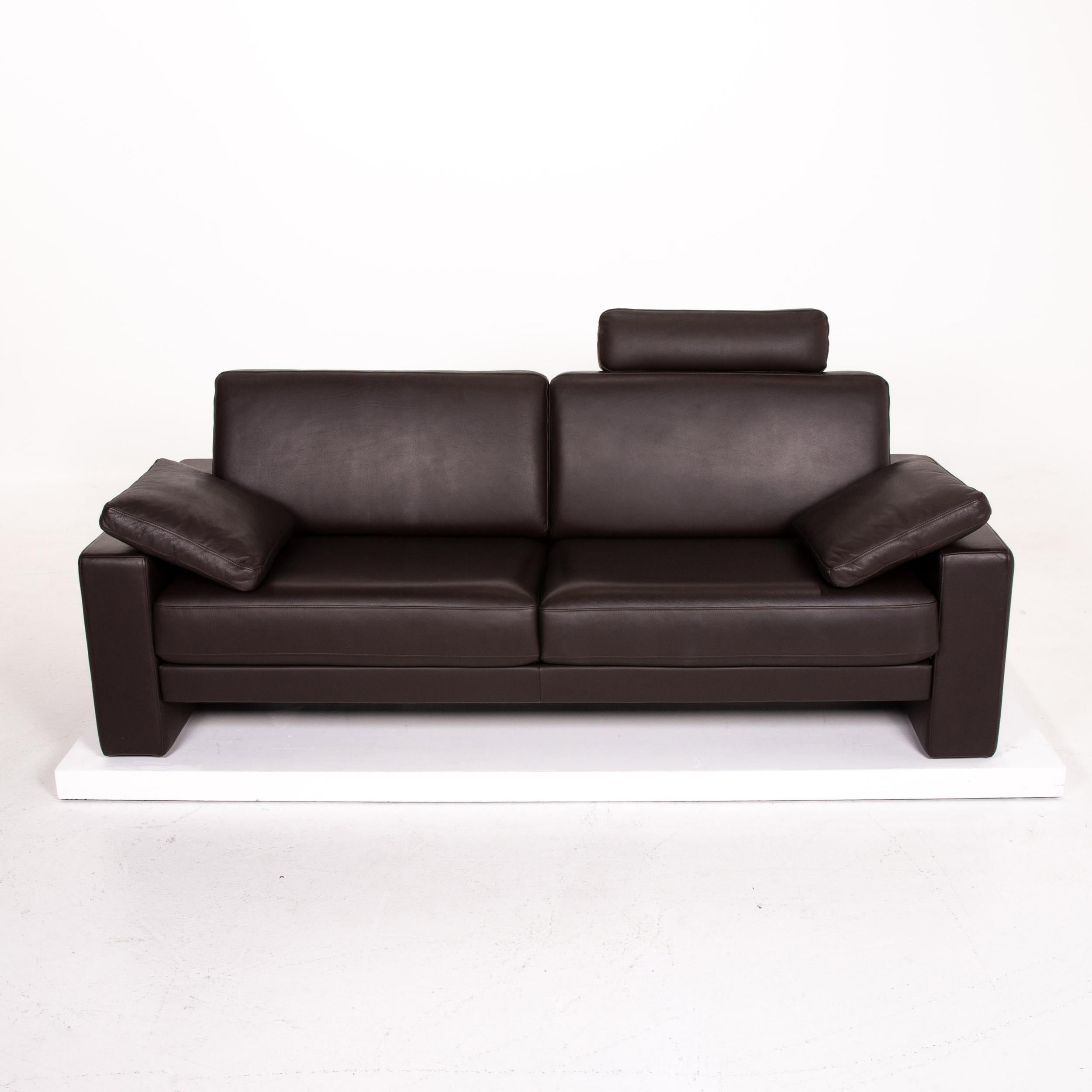 Rolf Benz Ego Leather Sofa Dark Brown Three-Seat Couch In Excellent Condition For Sale In Cologne, DE