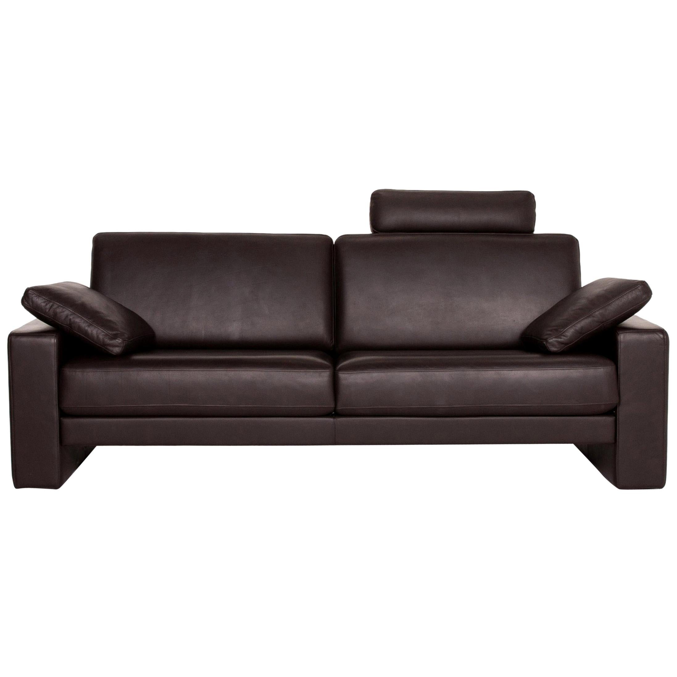 Rolf Benz Ego Leather Sofa Dark Brown Three-Seat Couch For Sale