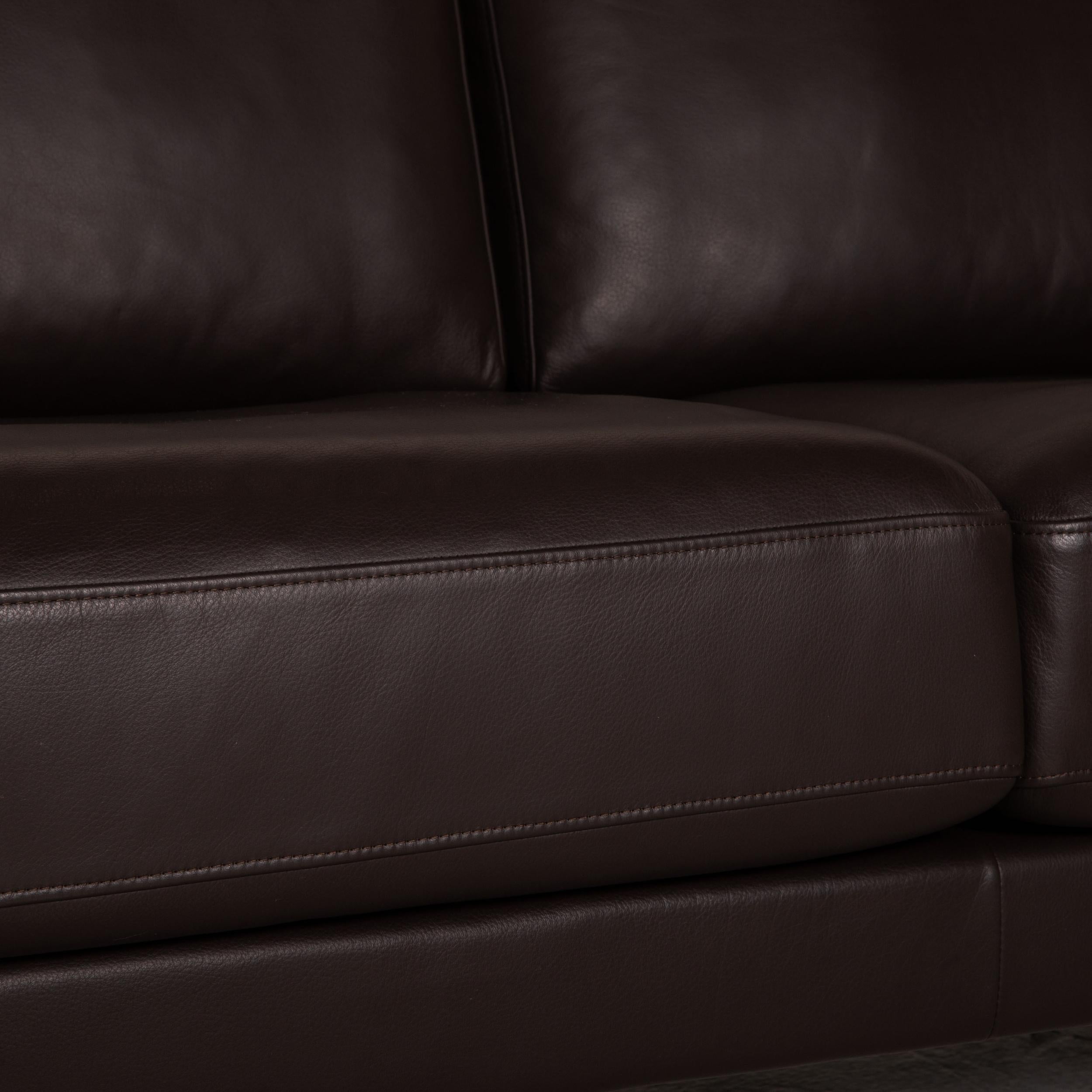 Modern Rolf Benz Ego Leather Sofa Dark Brown Two-Seater Couch For Sale