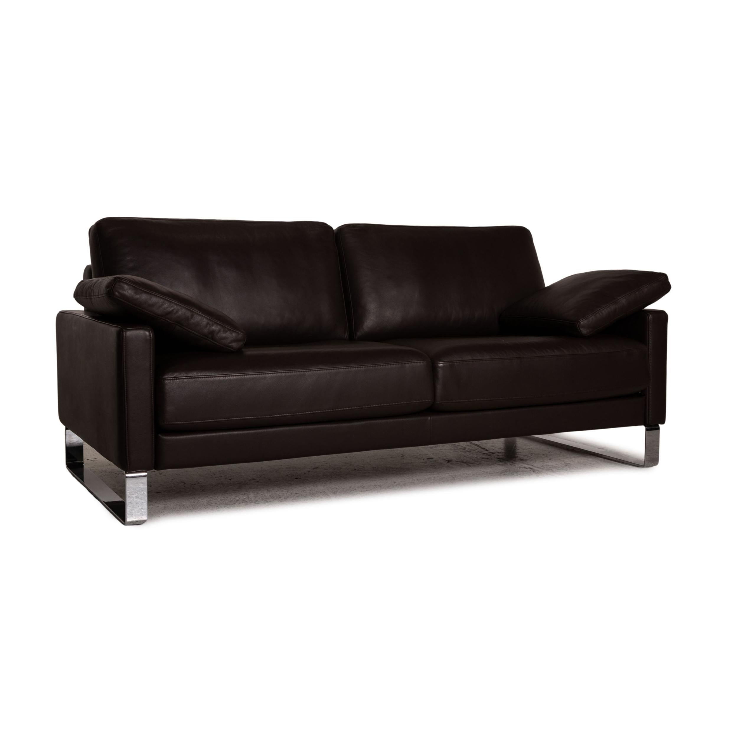 Contemporary Rolf Benz Ego Leather Sofa Dark Brown Two-Seater Couch For Sale