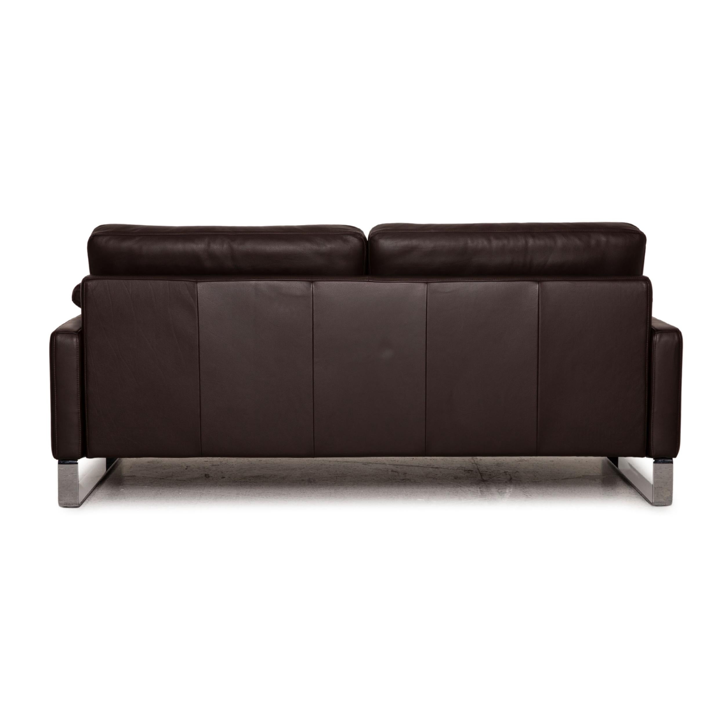 Rolf Benz Ego Leather Sofa Dark Brown Two-Seater Couch For Sale 2