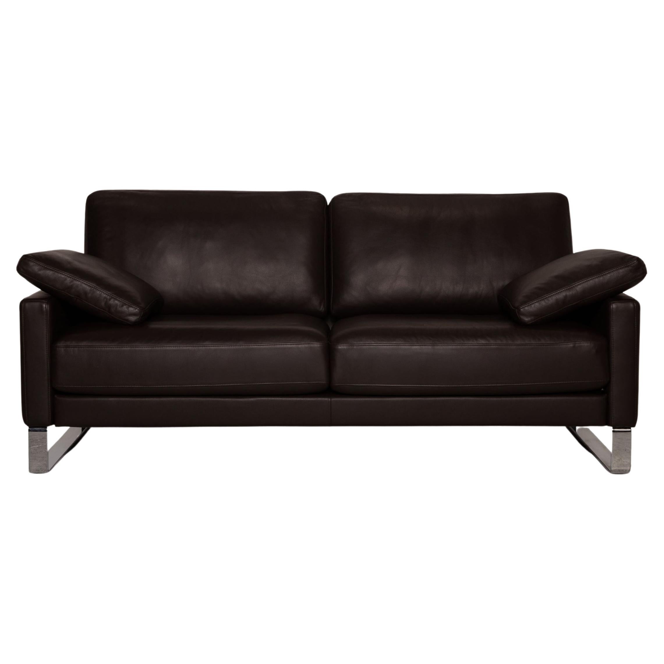 Rolf Benz Ego Leather Sofa Dark Brown Two-Seater Couch For Sale