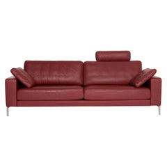 Rolf Benz Ego Leather Sofa Red Wine Red Four-Seater Couch