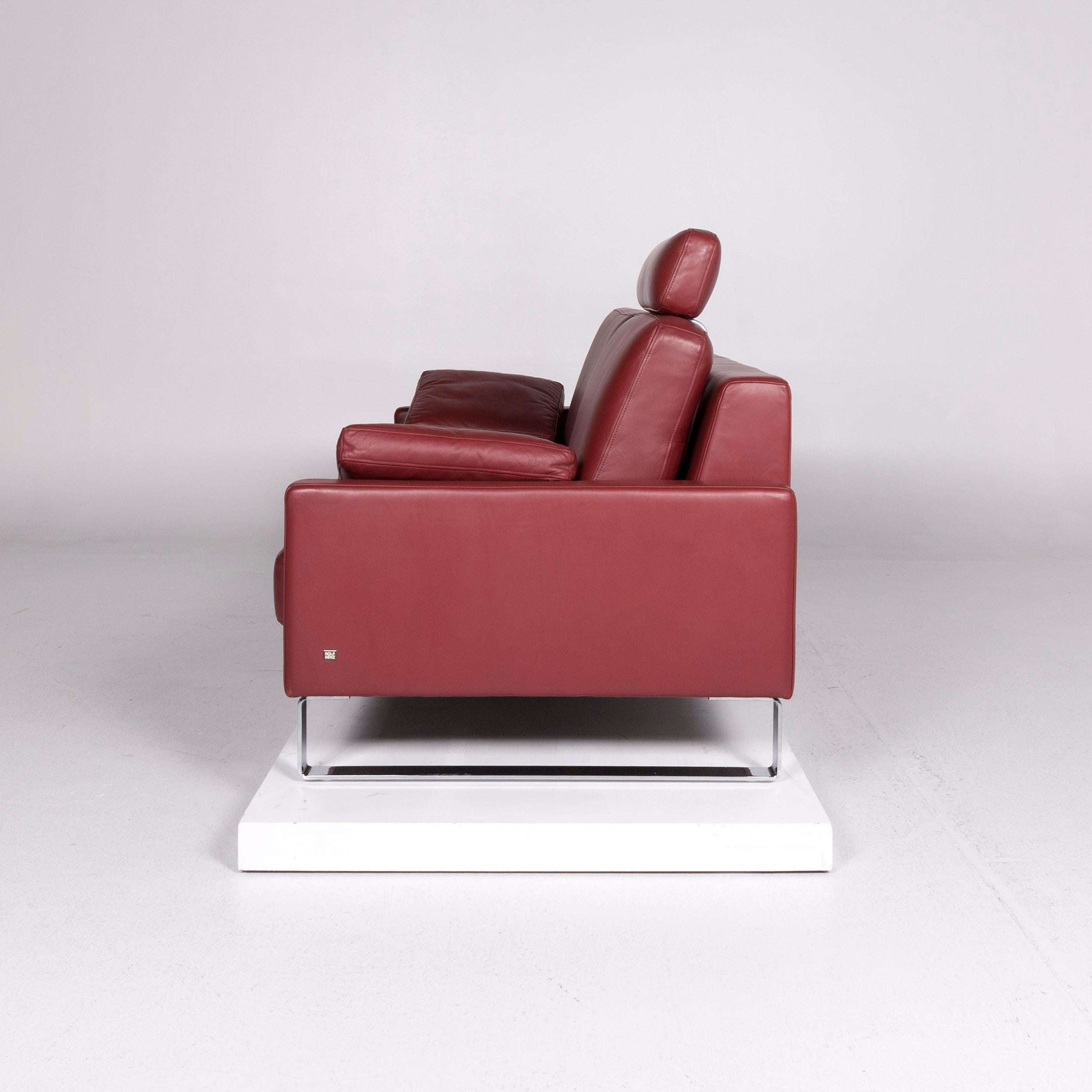 Rolf Benz Ego Leather Sofa Red Wine Red Three-Seat Couch 1