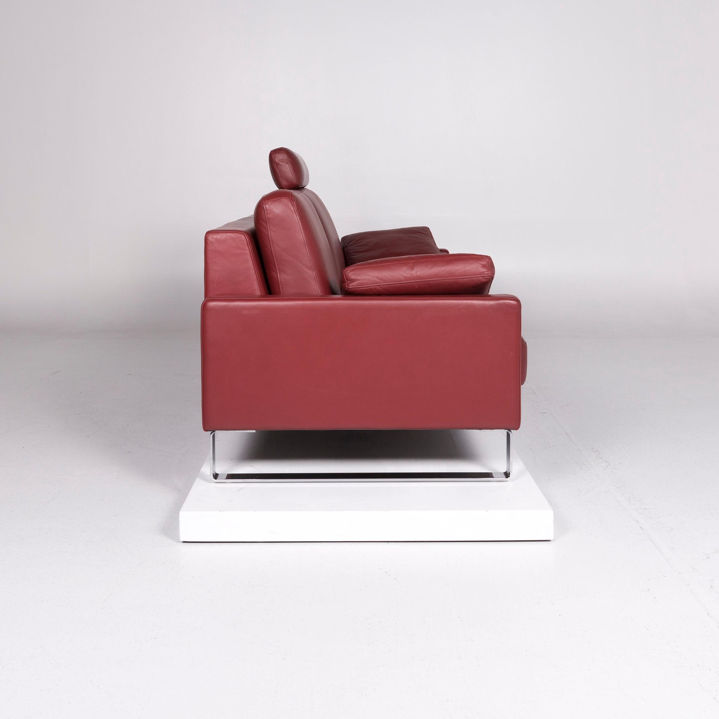Rolf Benz Ego Leather Sofa Red Wine Red Three-Seat Couch In Good Condition In Cologne, DE