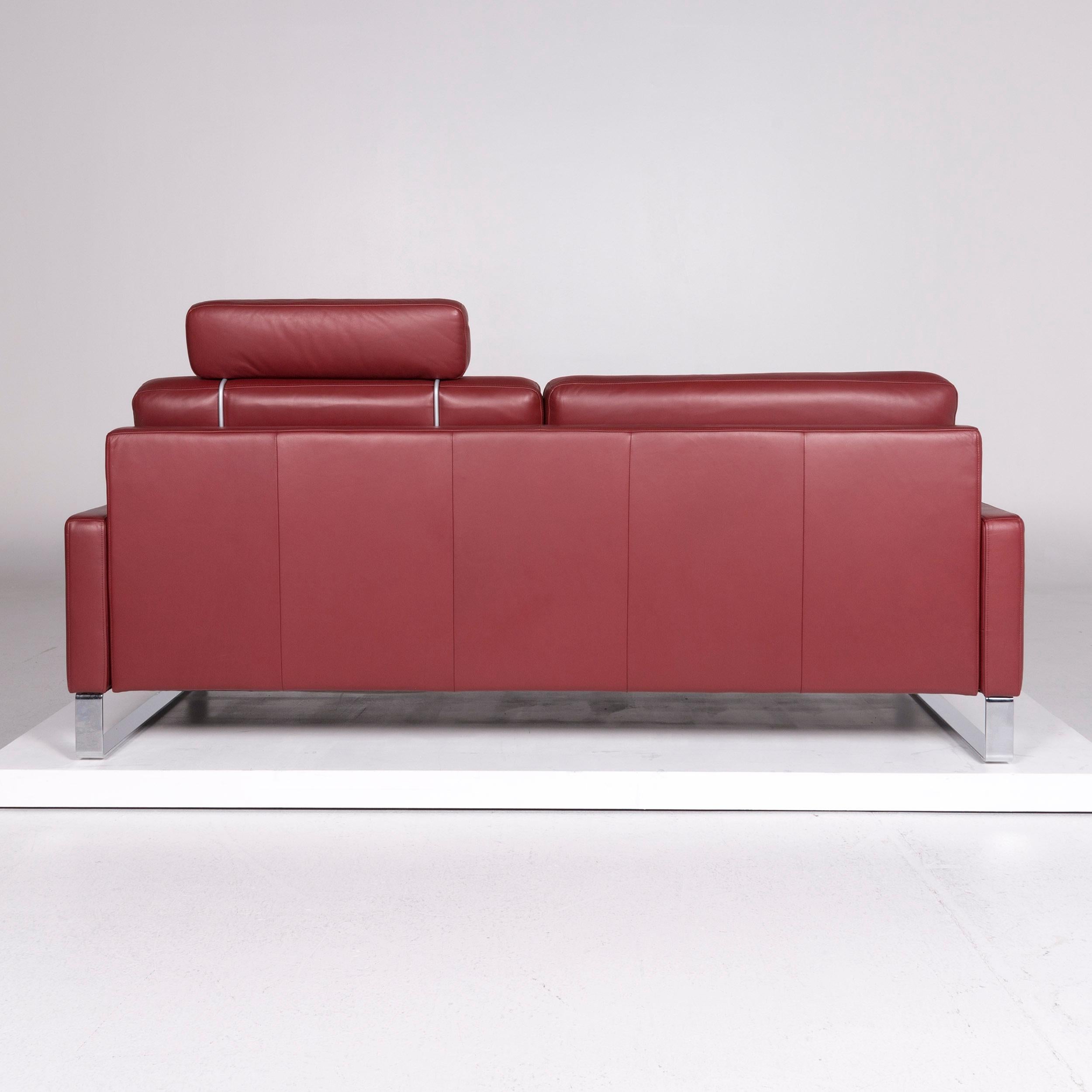 Contemporary Rolf Benz Ego Leather Sofa Red Wine Red Three-Seat Couch
