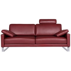 Rolf Benz Ego Leather Sofa Red Wine Red Three-Seat Couch