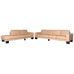 Rolf Benz Ego Leather Sofa Set Beige 1x Four-Seat 1x Three-Seat Couch