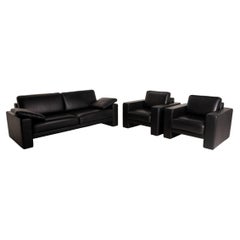 Rolf Benz Ego Leather Sofa Set Black 1x Two-Seater 2x Armchair