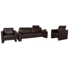 Rolf Benz Ego Leather Sofa Set Dark Brown Brown 1 Three-Seat 2 Armchairs