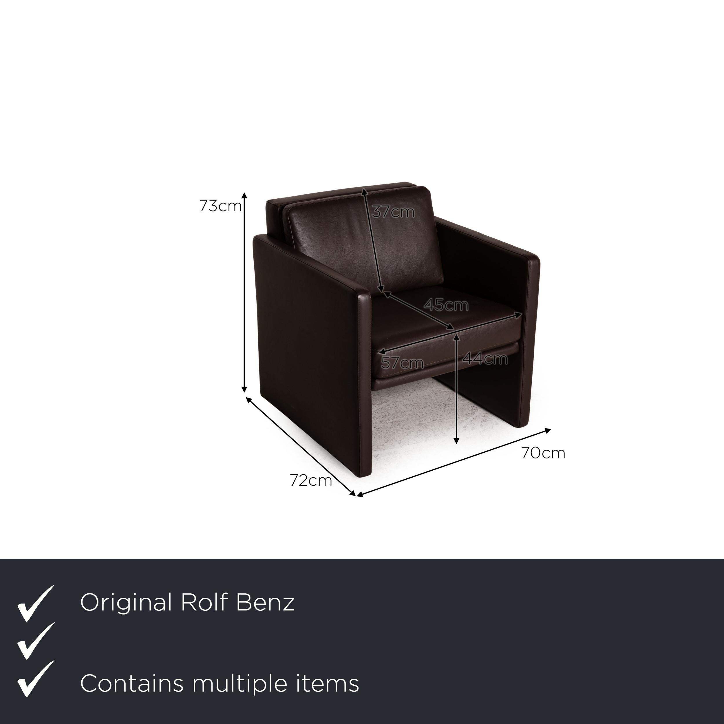 Modern Rolf Benz Ego Leather Sofa Set Dark Brown Two-Seater 2x Armchairs Couch For Sale
