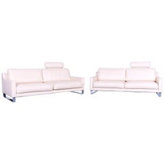 Rolf Benz Ego Leather Sofa-Set Off-White Three-Seat