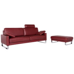 Rolf Benz Ego Leather Sofa Set Red Wine Red 1 Three-Seat 1 Stool