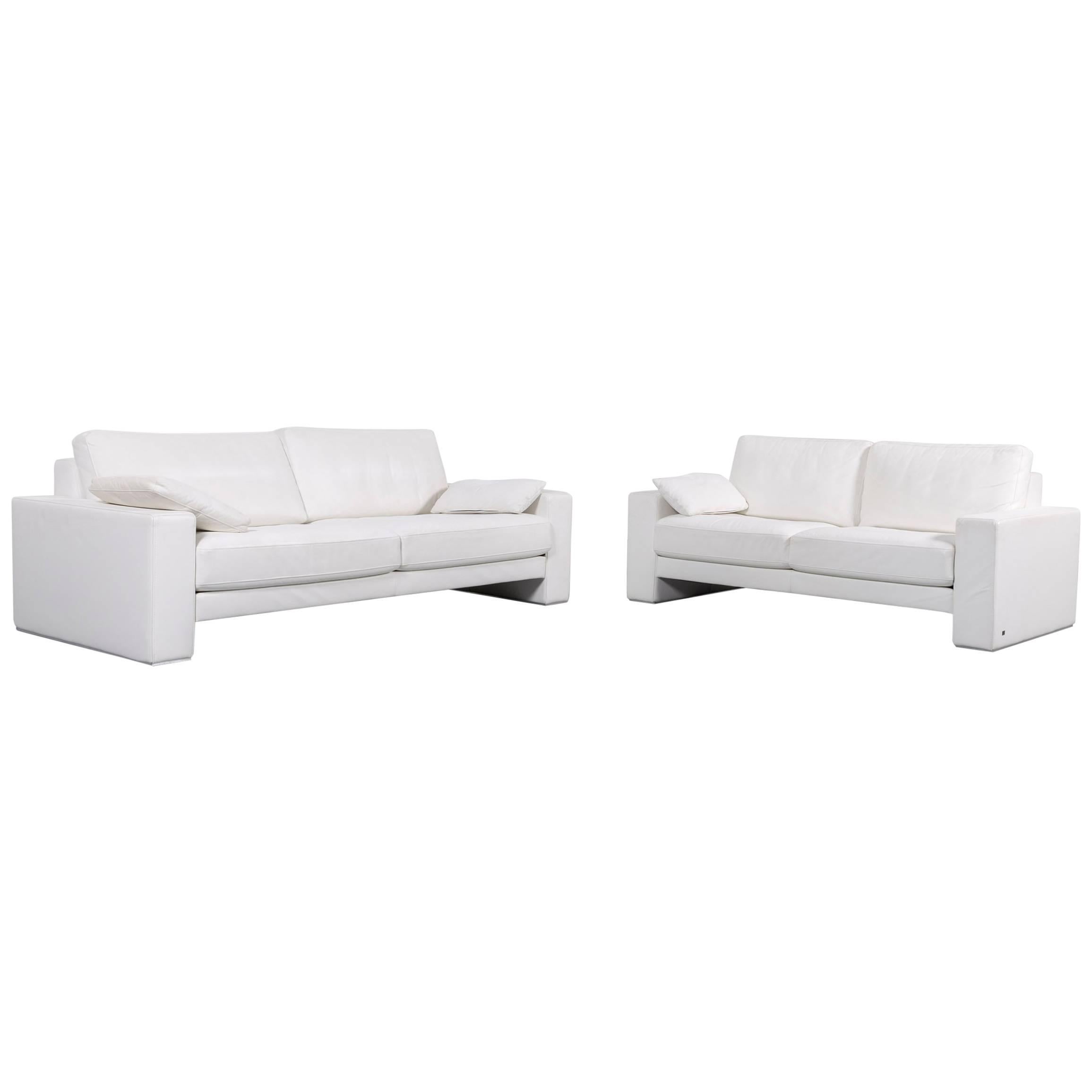 Rolf Benz Ego Leather Sofa-Set White Three- and Two-Seat