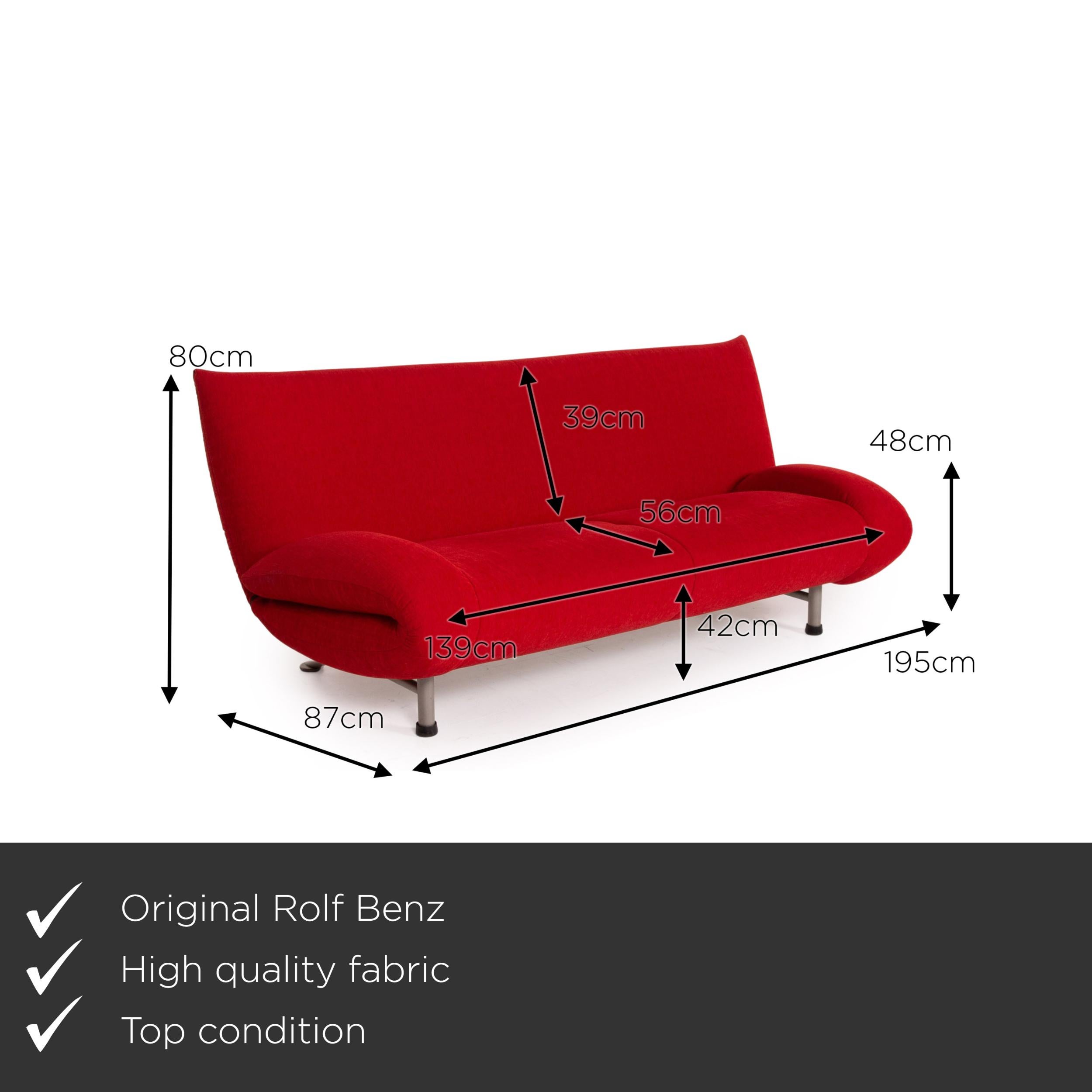 We present to you a Rolf Benz fabric sofa red three-seater couch.

 

 Product measurements in centimeters:
 

Depth 87
Width 195
Height 80
Seat height 42
Rest height 48
Seat depth 56
Seat width 139
Back height 39.