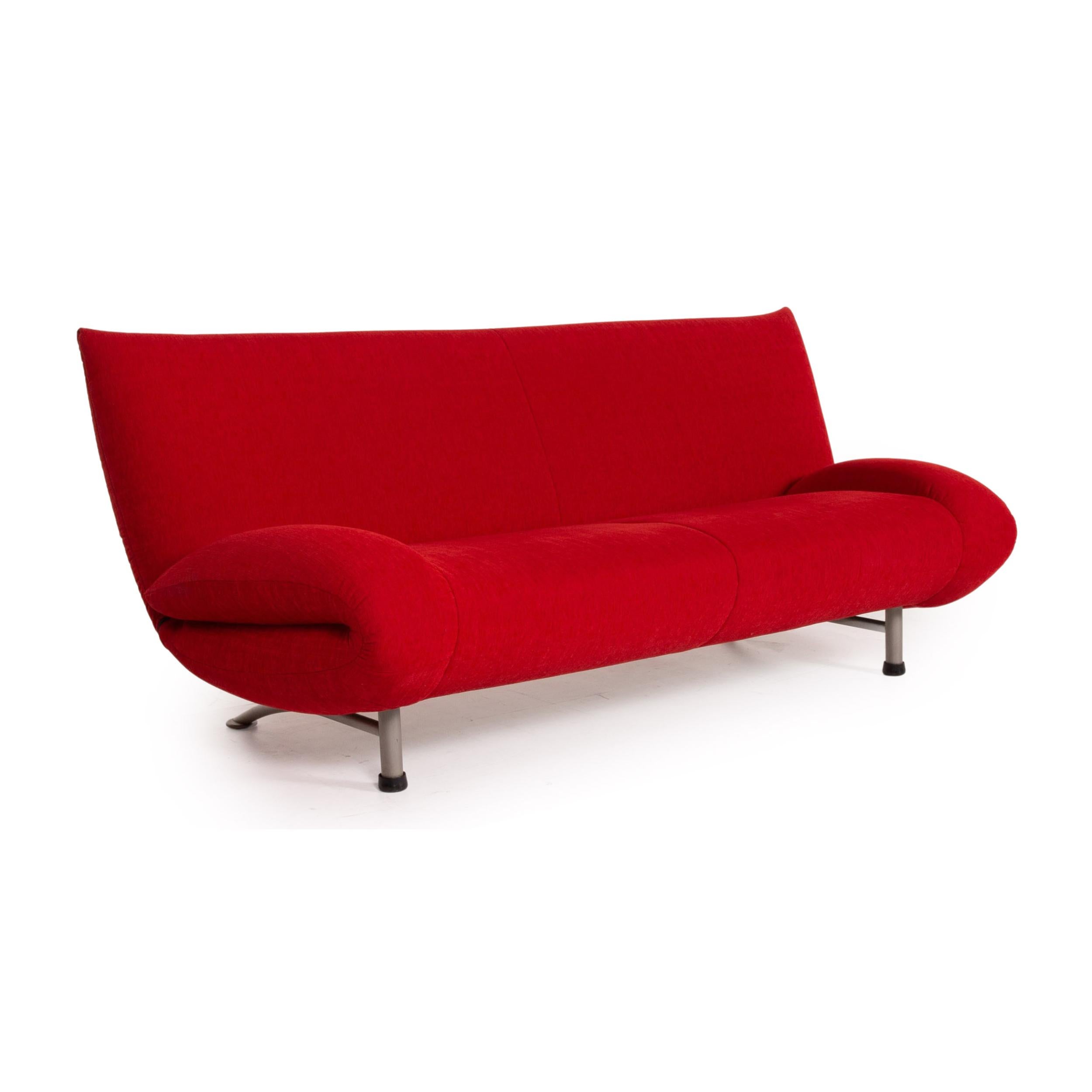Rolf Benz Fabric Sofa Red Three-seater Couch In Good Condition In Cologne, DE
