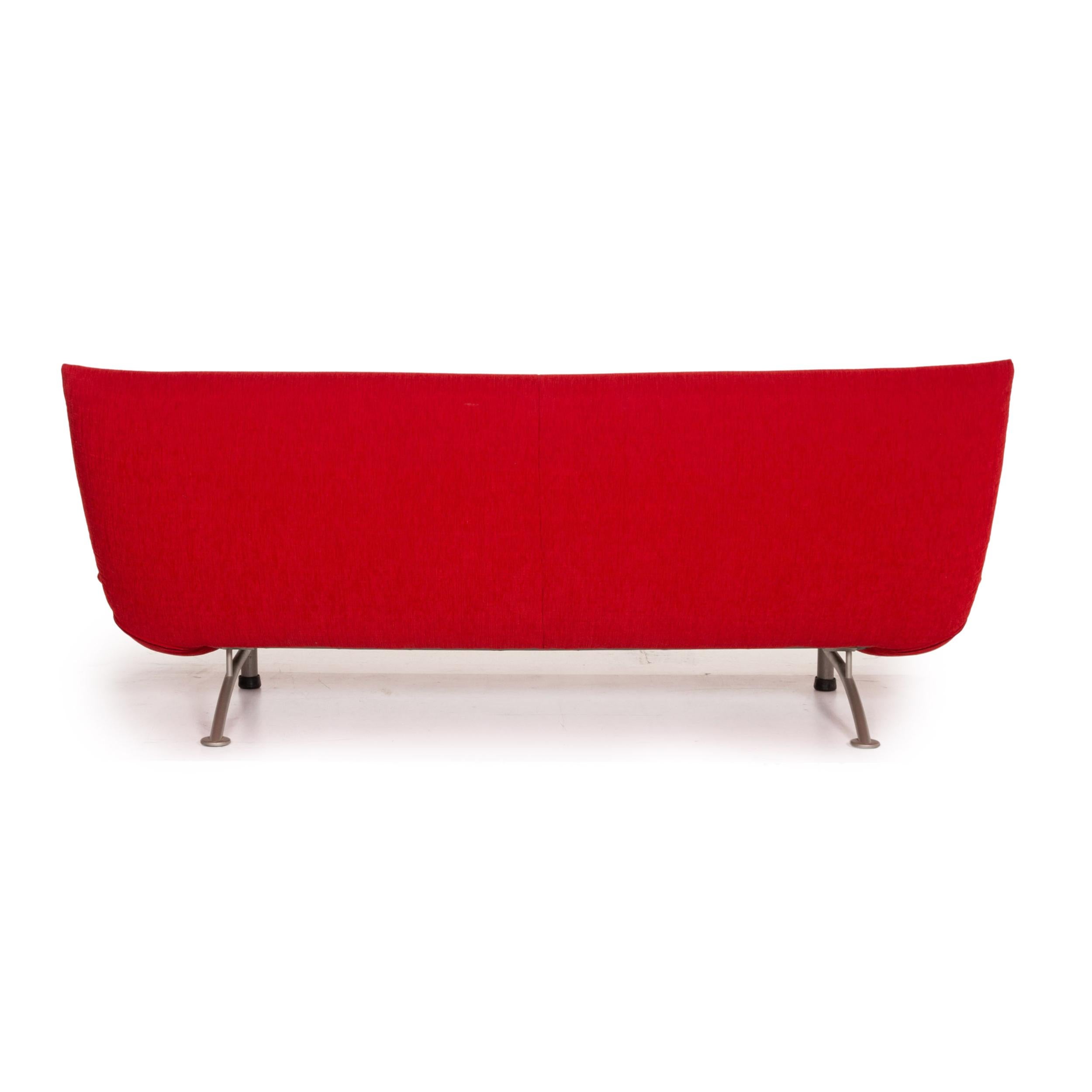 Rolf Benz Fabric Sofa Red Three-seater Couch 2