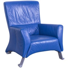 Vintage Rolf Benz HSE 322 Designer Armchair Leather Blue One Seat Couch