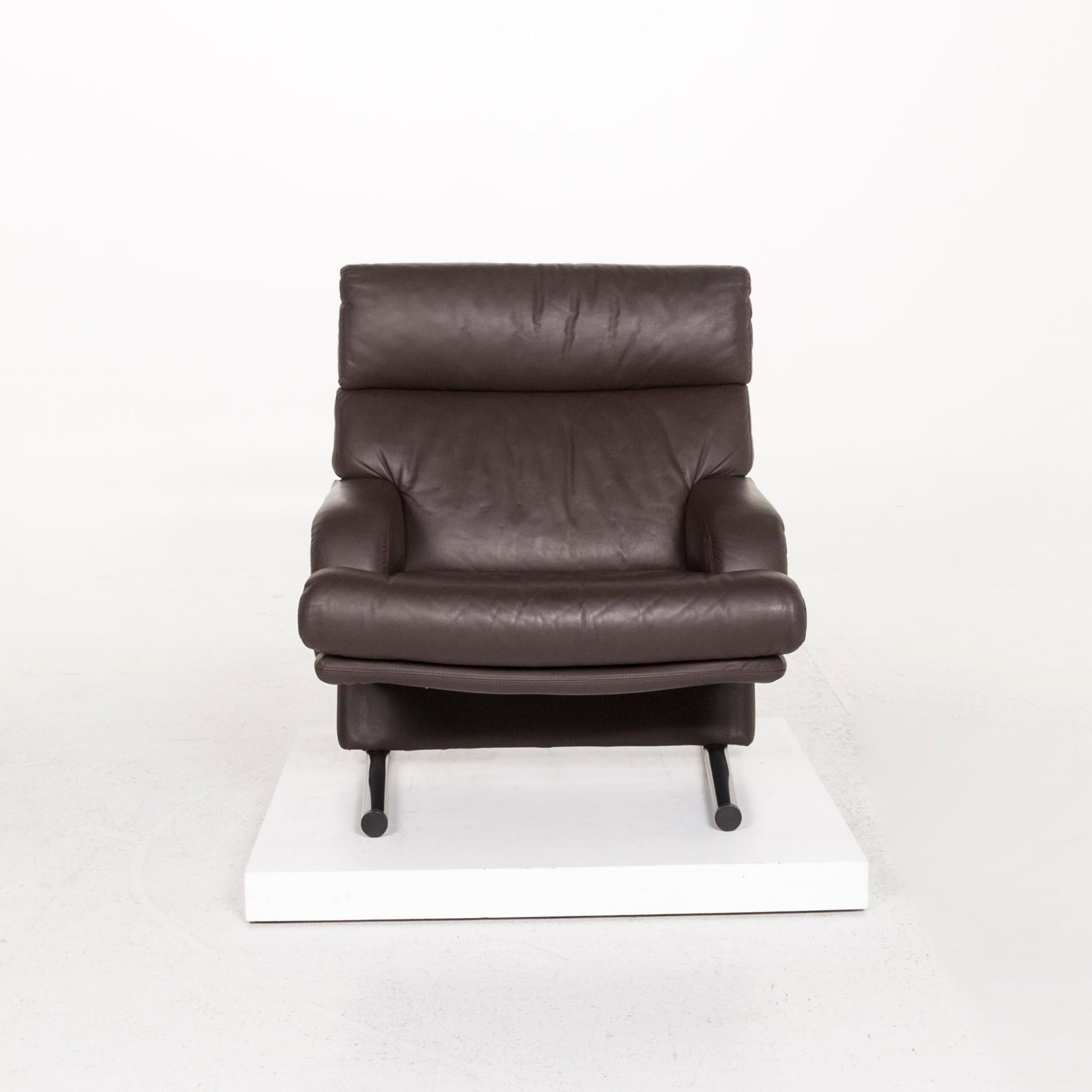 Contemporary Rolf Benz Leather Armchair Brown Dark Brown Club Armchair For Sale