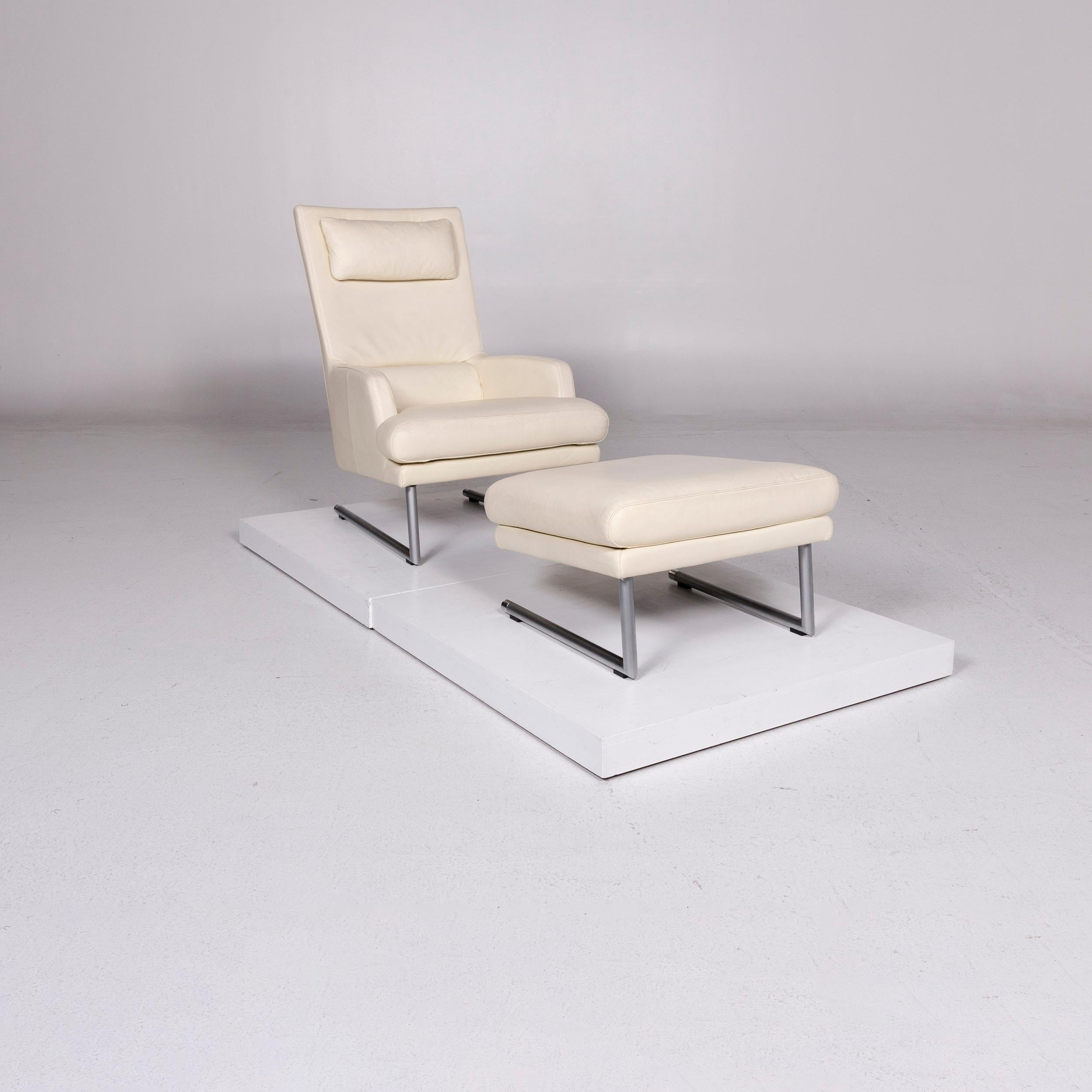 Rolf Benz Leather Armchair Incl. Stool Cream For Sale 10