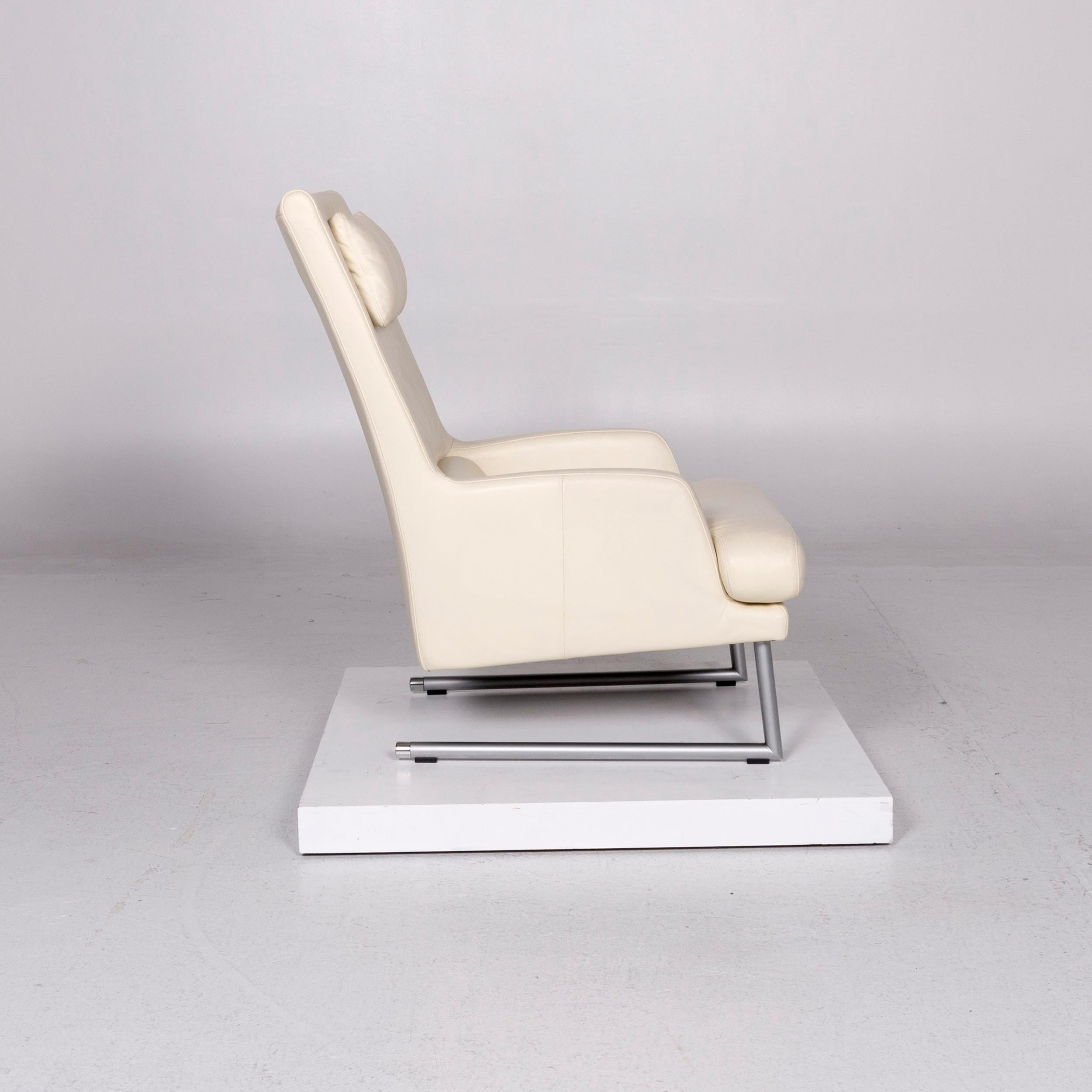 Rolf Benz Leather Armchair Incl. Stool Cream For Sale 1