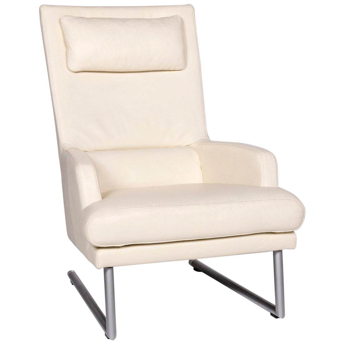 Rolf Benz Leather Armchair Incl. Stool Cream For Sale