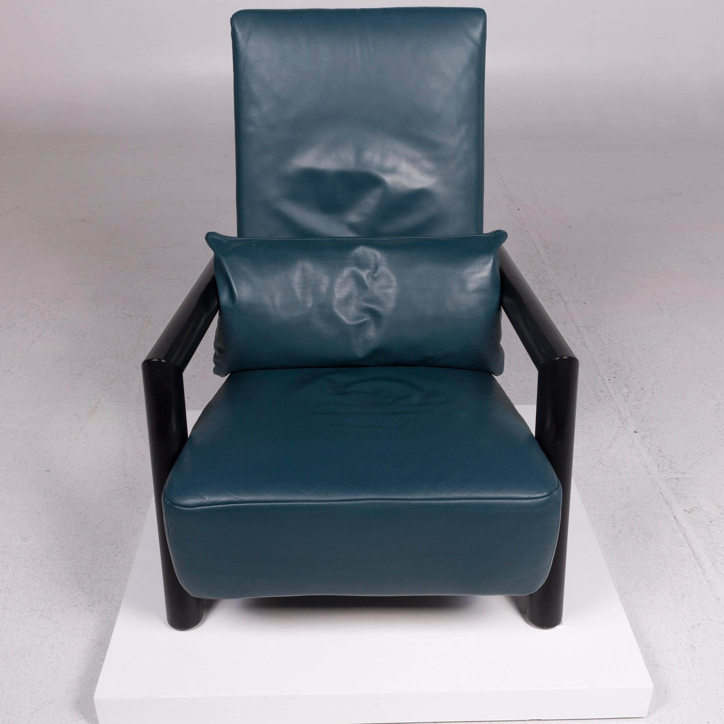 Rolf Benz Leather Armchair Petrol Blue In Good Condition In Cologne, DE